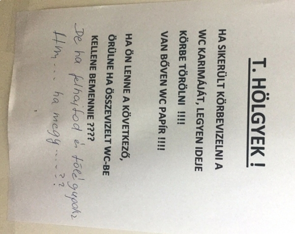 Csudapesten járunk, egy női mosdóban