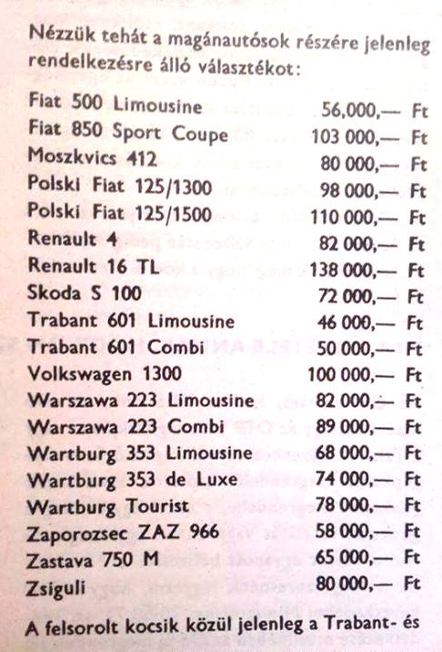 Árlista a 70-es évekből