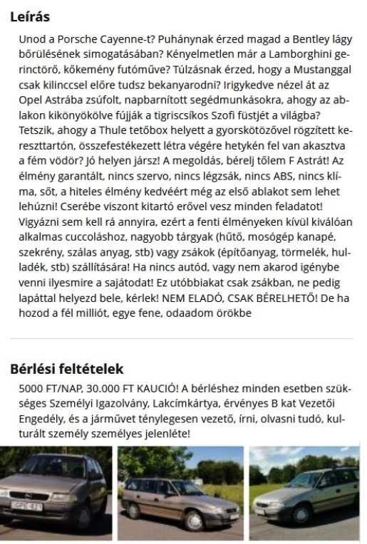 Opel Astra 1,4 Élményvezetés - Csak bérelhető! 