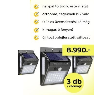 100 LED-es napelemes mozgásérzékelős lámpa (x)