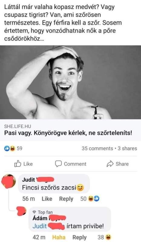Ádám megtudta, hogy Judit a szőrös zacsit kedveli