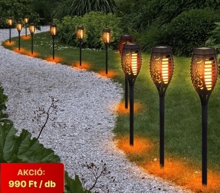 Napelemes kerti LED fáklya AKCIÓ - Most csak 990 Ft/db